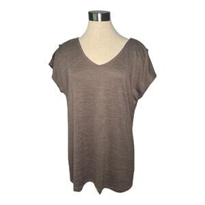 Worthington Large Light Brown Cold-Shoulder Textured Top